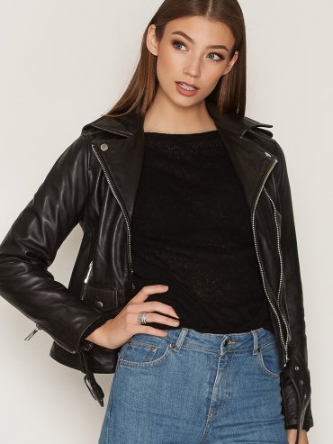 Cream Fur Collar Biker