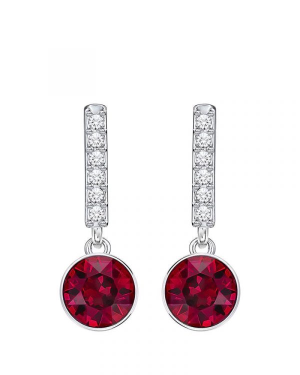 Gold Red Diamond Round Stud Earrings